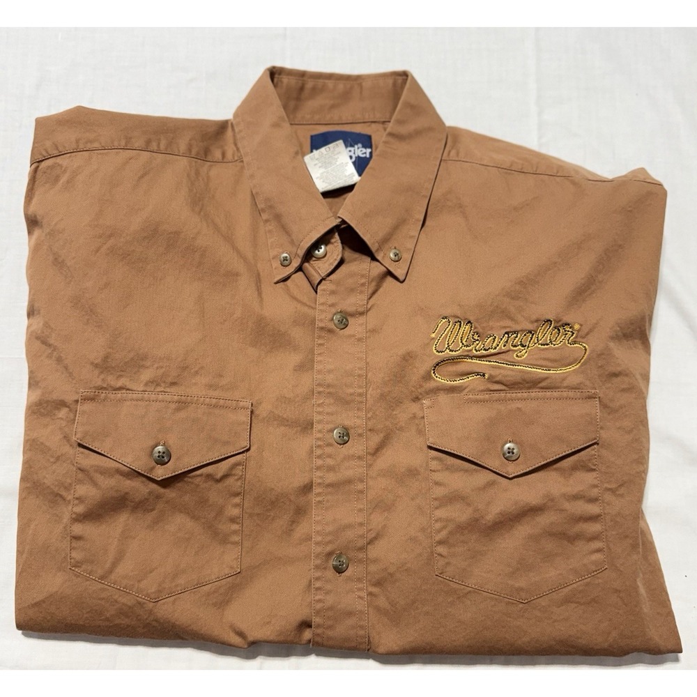 Vintage Retro Y2K Wrangler Shirt Mens Large Brown Embroidered Logo Rodeo Work